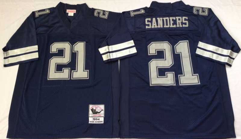Cowboys 21 Deion Sanders Navy M&N Throwback Jersey